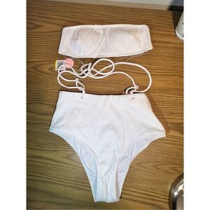 Strapless White Bikini Overall Straps High Waist| Size M